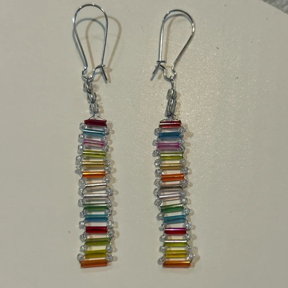 NWOT Handmade Beaded Rainbow Earrings - Picture 3 of 6